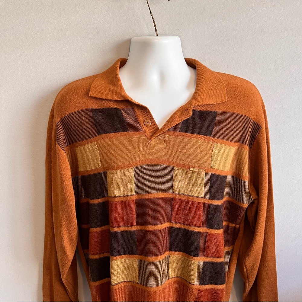 Crocodile International Men's Size L Multicolor Brown Collared LS Sweater - Picture 12 of 12
